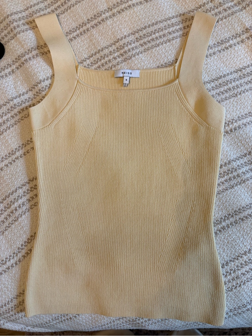 Reiss Tamara Square-Neck Ribbed Tank in Pale Yellow - Picture 2 of 4